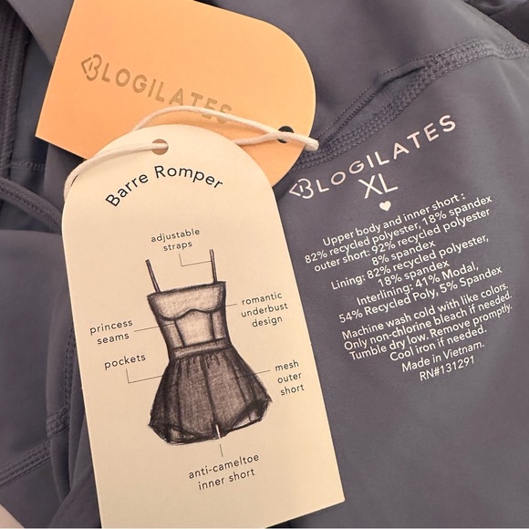 Blogilates Barre Romper Ballerina Mesh Skirt Steel Blue Size XL NEW - Picture 5 of 6